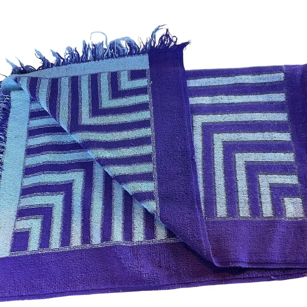 Vintage 1970s Yves Saint Laurent YSL Fieldcrest Purple Gray Geometric Bath Towel